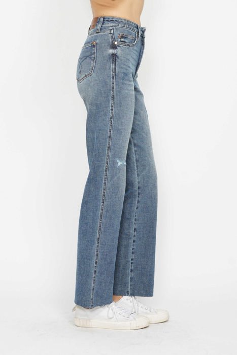 Judy Blue High Waist "Tummy Control" Raw Hem Straight Denim 88848 - Plus