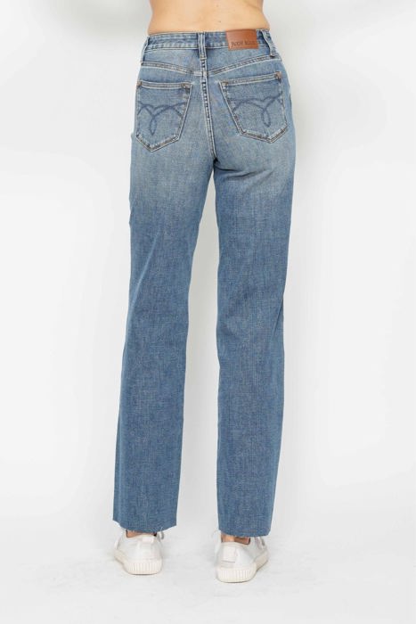 Judy Blue High Waist "Tummy Control" Raw Hem Straight Denim 88848 - Plus