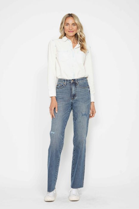 Judy Blue High Waist "Tummy Control" Raw Hem Straight Denim 88848 - Plus