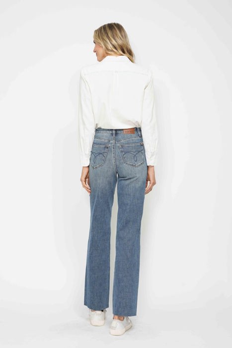 Judy Blue High Waist "Tummy Control" Raw Hem Straight Denim 88848 - Plus