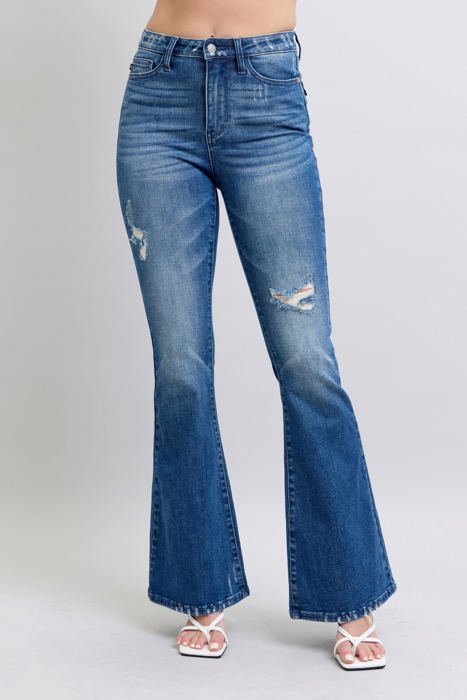 Judy Blue High Waist Contrast Wash Destroy Flare Denim 88383 - Plus