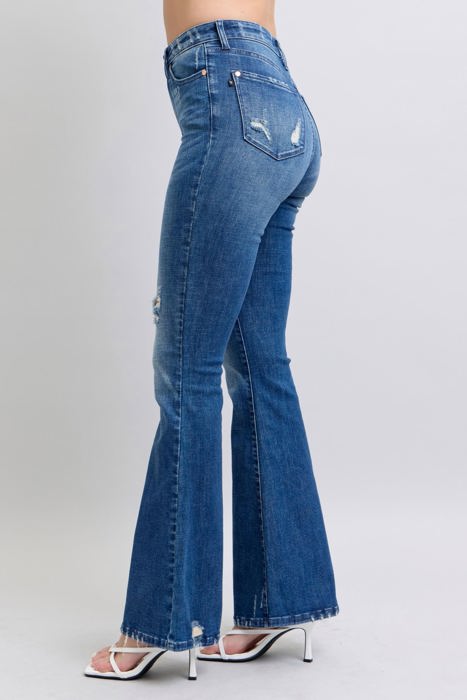 Judy Blue High Waist Contrast Wash Destroy Flare Denim 88383 - Plus