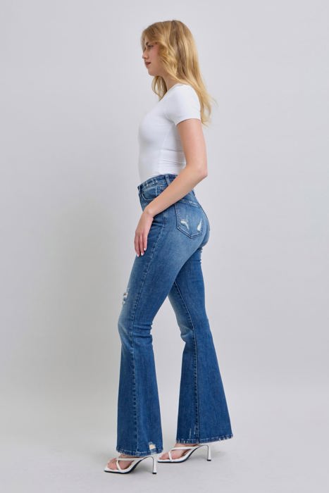 Judy Blue High Waist Contrast Wash Destroy Flare Denim 88383 - Plus