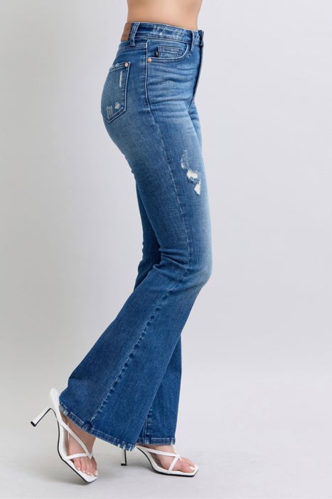 Judy Blue High Waist Contrast Wash Destroy Flare Denim 88383 - Plus