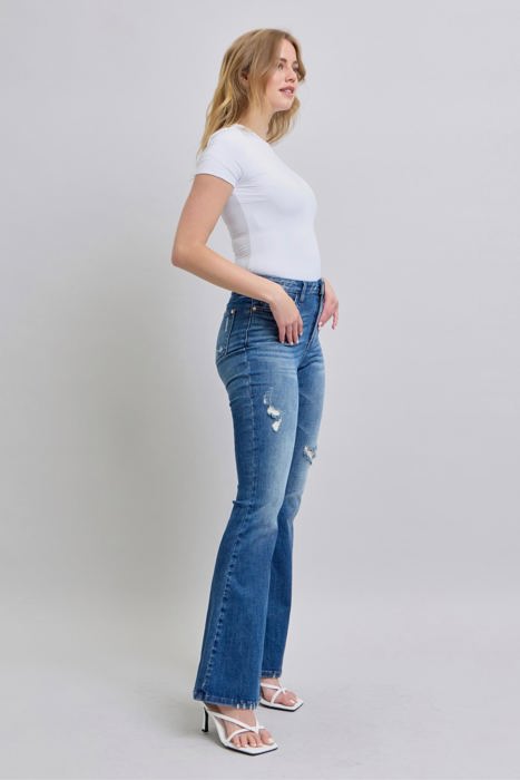 Judy Blue High Waist Contrast Wash Destroy Flare Denim 88383 - Plus