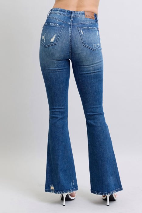 Judy Blue High Waist Contrast Wash Destroy Flare Denim 88383 - Plus
