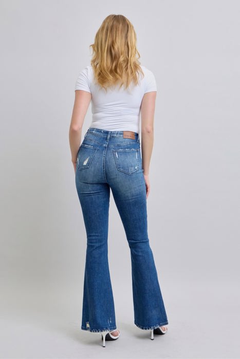 Judy Blue High Waist Contrast Wash Destroy Flare Denim 88383 - Plus