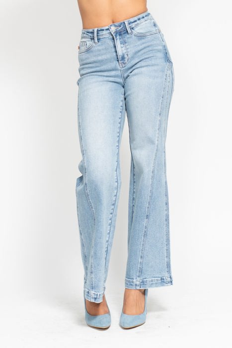 Judy Blue High Waist Side Seam Insert Detail Retro Wide Leg Denim 88766 - Plus