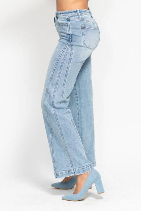 Judy Blue High Waist Side Seam Insert Detail Retro Wide Leg Denim 88766 - Plus
