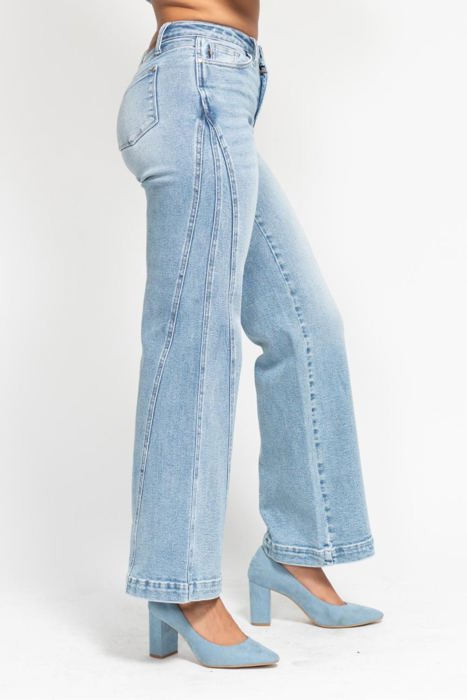 Judy Blue High Waist Side Seam Insert Detail Retro Wide Leg Denim 88766 - Plus