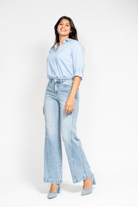 Judy Blue High Waist Side Seam Insert Detail Retro Wide Leg Denim 88766 - Plus