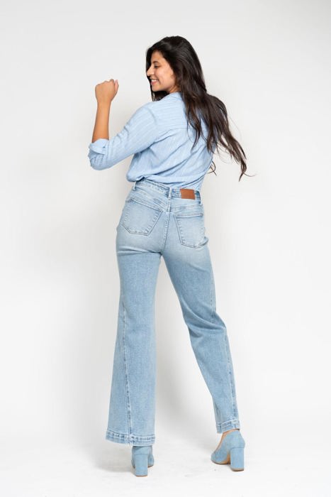 Judy Blue High Waist Side Seam Insert Detail Retro Wide Leg Denim 88766 - Plus