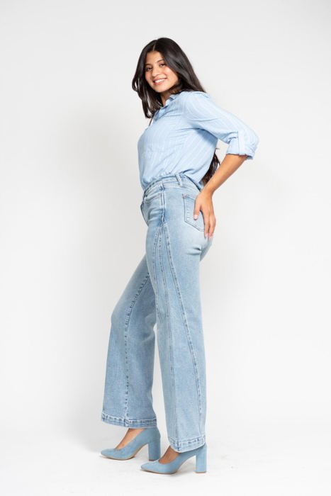 Judy Blue High Waist Side Seam Insert Detail Retro Wide Leg Denim 88766 - Plus