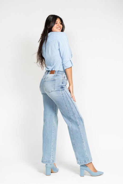 Judy Blue High Waist Side Seam Insert Detail Retro Wide Leg Denim 88766 - Plus