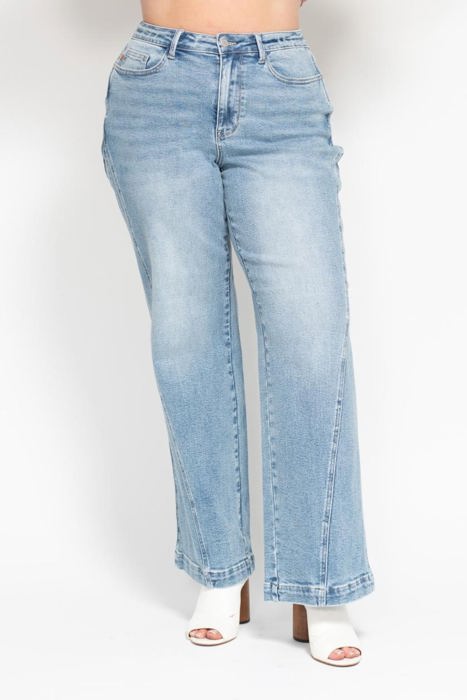 Judy Blue High Waist Side Seam Insert Detail Retro Wide Leg Denim 88766 - Plus