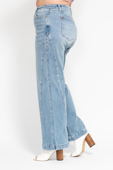 Judy Blue High Waist Side Seam Insert Detail Retro Wide Leg Denim 88766 - Plus