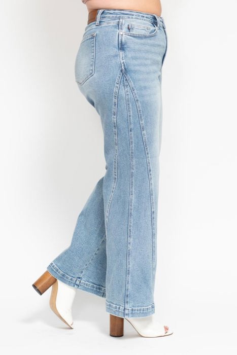 Judy Blue High Waist Side Seam Insert Detail Retro Wide Leg Denim 88766 - Plus