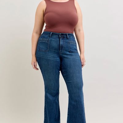 Judy Blue High Waist Mitered Pocket & Pintuck Flare Denim Jeans 881079 - Plus