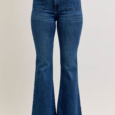 Judy Blue High Waist Mitered Pocket & Pintuck Flare Denim Jeans 881079