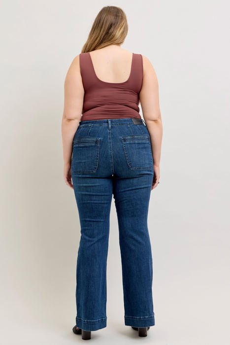 Judy Blue High Waist Mitered Pocket & Pintuck Flare Denim Jeans 881079 - Plus