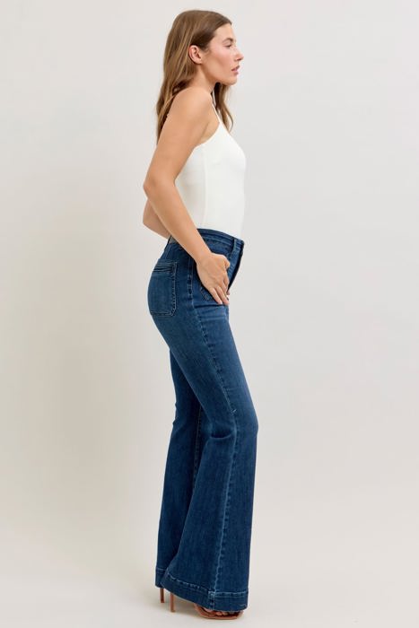 Judy Blue High Waist Mitered Pocket & Pintuck Flare Denim Jeans 881079 - Plus