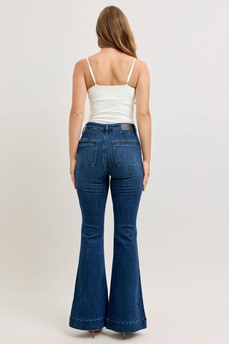Judy Blue High Waist Mitered Pocket & Pintuck Flare Denim Jeans 881079 - Plus