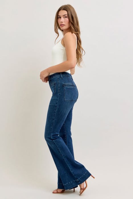 Judy Blue High Waist Mitered Pocket & Pintuck Flare Denim Jeans 881079 - Plus