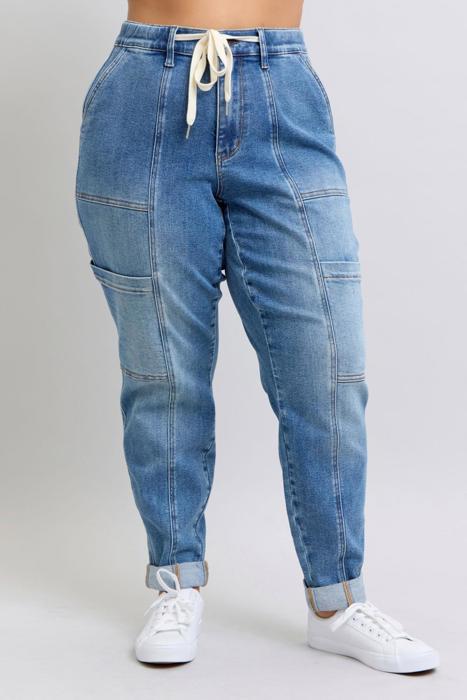 Judy Blue High Waist Cargo Cuff Jogger Denim Jeans 88909 - Plus