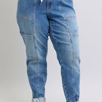 Judy Blue High Waist Cargo Cuff Jogger Denim Jeans 88909 - Plus