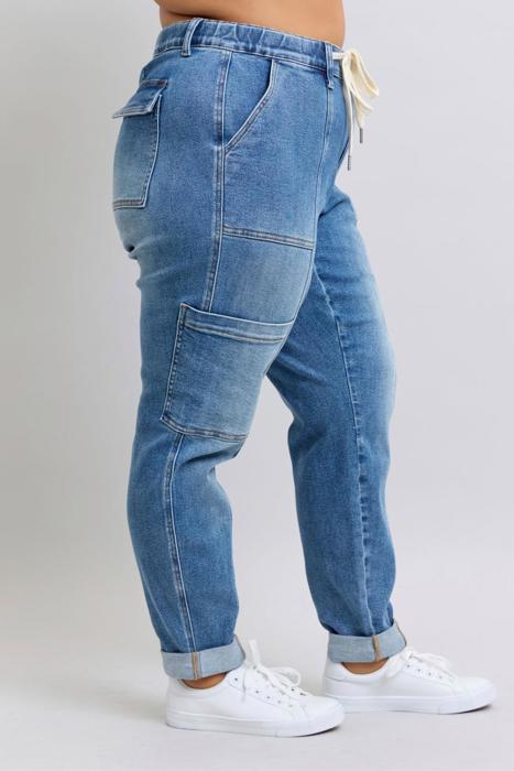 Judy Blue High Waist Cargo Cuff Jogger Denim Jeans 88909 - Plus