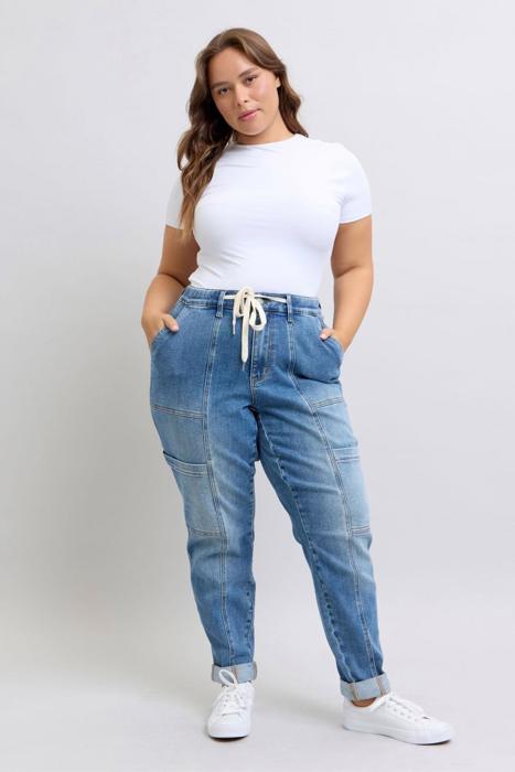 Judy Blue High Waist Cargo Cuff Jogger Denim Jeans 88909 - Plus