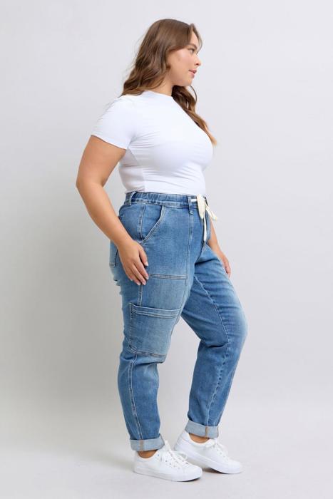 Judy Blue High Waist Cargo Cuff Jogger Denim Jeans 88909 - Plus