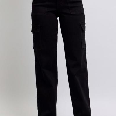 Judy Blue High Waist Cargo Wide Leg Black Denim Jeans 88886