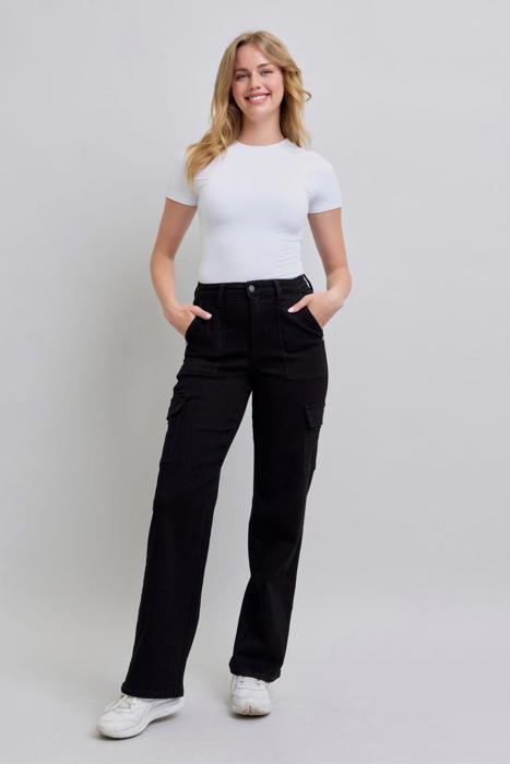 Judy Blue High Waist Cargo Wide Leg Black Denim Jeans 88886