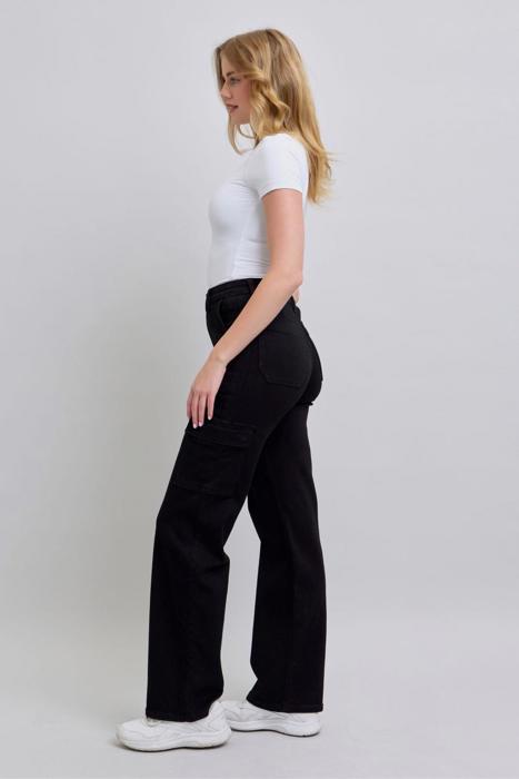Judy Blue High Waist Cargo Wide Leg Black Denim Jeans 88886