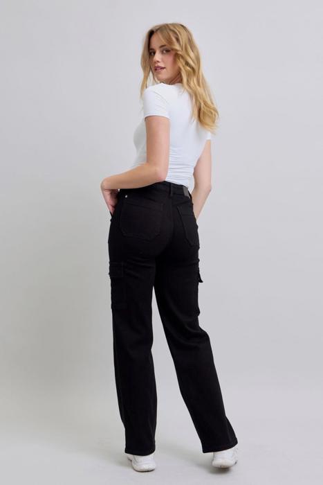 Judy Blue High Waist Cargo Wide Leg Black Denim Jeans 88886