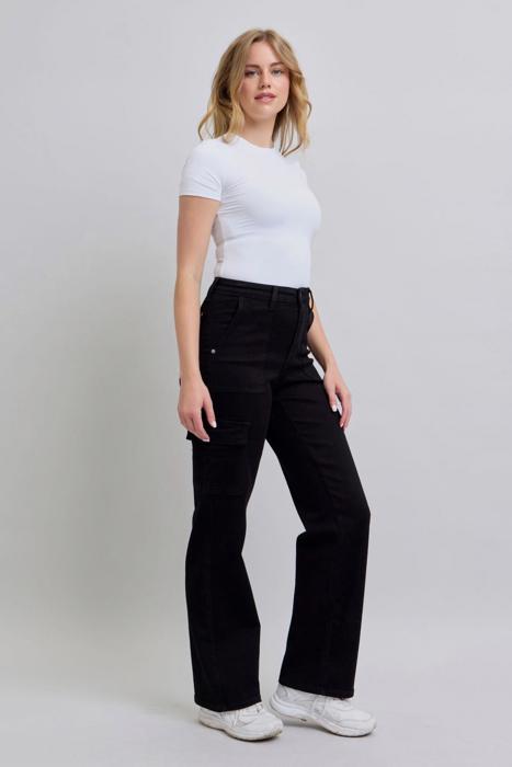 Judy Blue High Waist Cargo Wide Leg Black Denim Jeans 88886