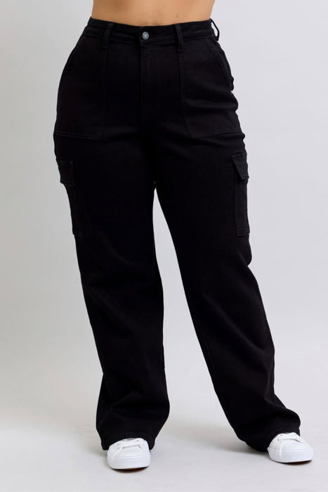 Judy Blue High Waist Cargo Wide Leg Black Denim Jeans 88886 - Plus