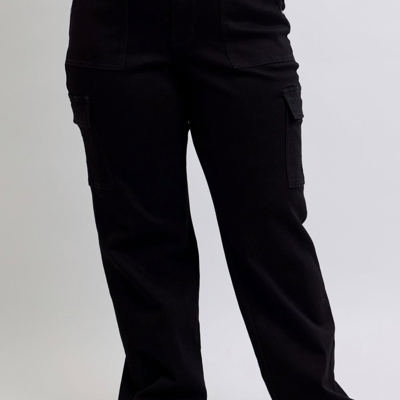 Judy Blue High Waist Cargo Wide Leg Black Denim Jeans 88886 - Plus