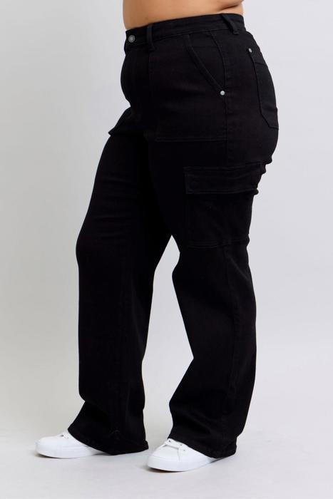 Judy Blue High Waist Cargo Wide Leg Black Denim Jeans 88886 - Plus