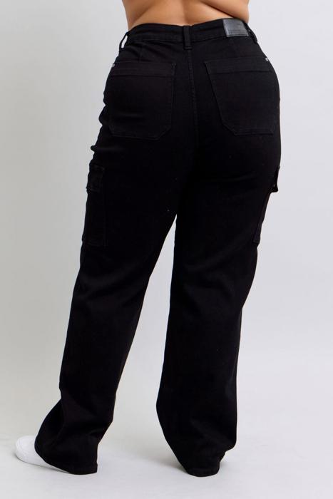 Judy Blue High Waist Cargo Wide Leg Black Denim Jeans 88886 - Plus