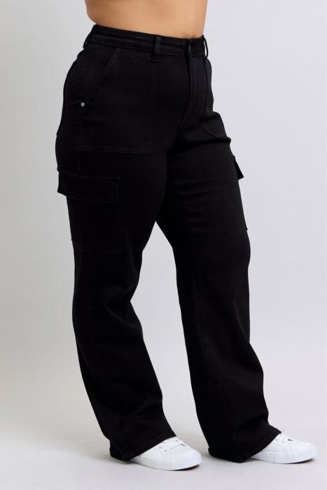 Judy Blue High Waist Cargo Wide Leg Black Denim Jeans 88886 - Plus