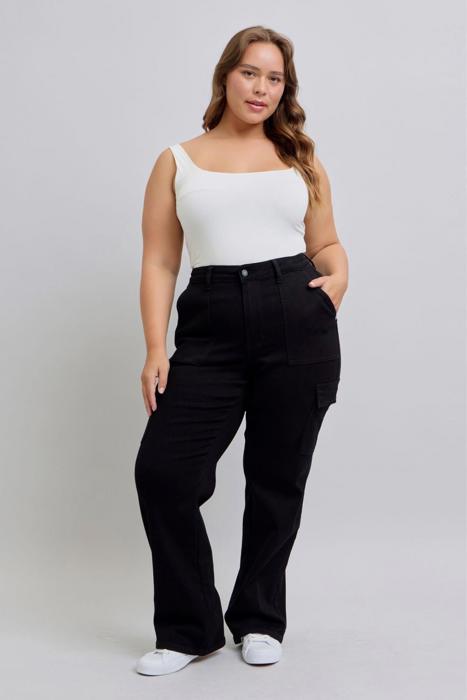 Judy Blue High Waist Cargo Wide Leg Black Denim Jeans 88886 - Plus
