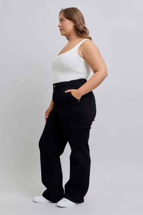 Judy Blue High Waist Cargo Wide Leg Black Denim Jeans 88886 - Plus