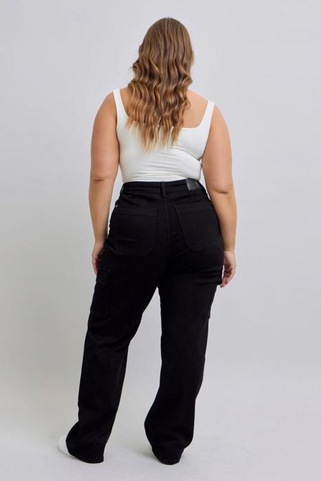 Judy Blue High Waist Cargo Wide Leg Black Denim Jeans 88886 - Plus