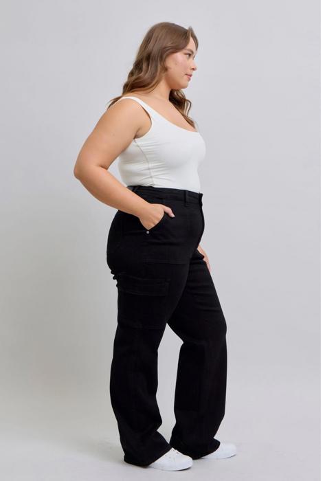 Judy Blue High Waist Cargo Wide Leg Black Denim Jeans 88886 - Plus