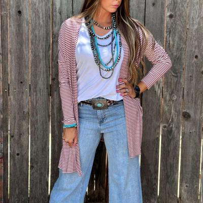 Texas True Threads Mauve Striped Mid-Length Cardigan