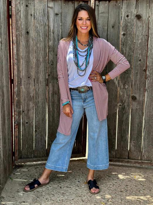 Texas True Threads Mauve Striped Mid-Length Cardigan