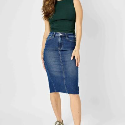 Judy Blue High Waist Back Slit Hem Mid Length Denim Skirt 2831