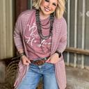  Texas True Threads Mauve Striped Mid-Length Cardigan